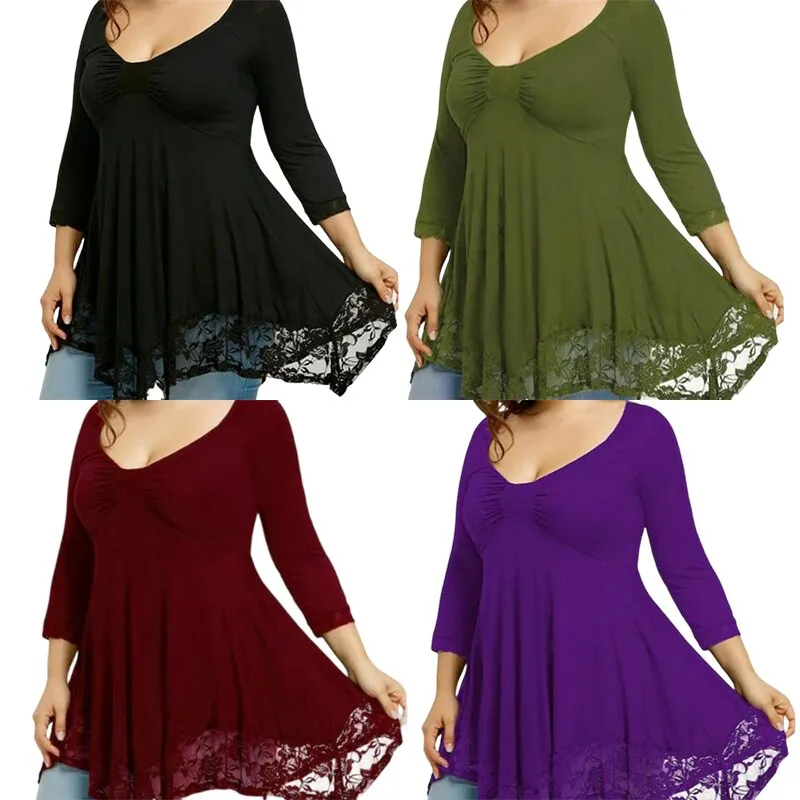 Funki Buys | Shirts | Women's Plus Lace Patchwork Tunic Top