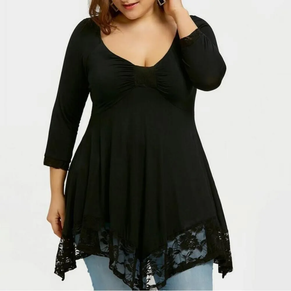 Funki Buys | Shirts | Women's Plus Lace Patchwork Tunic Top