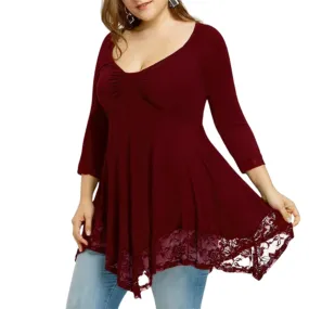 Funki Buys | Shirts | Women's Plus Lace Patchwork Tunic Top