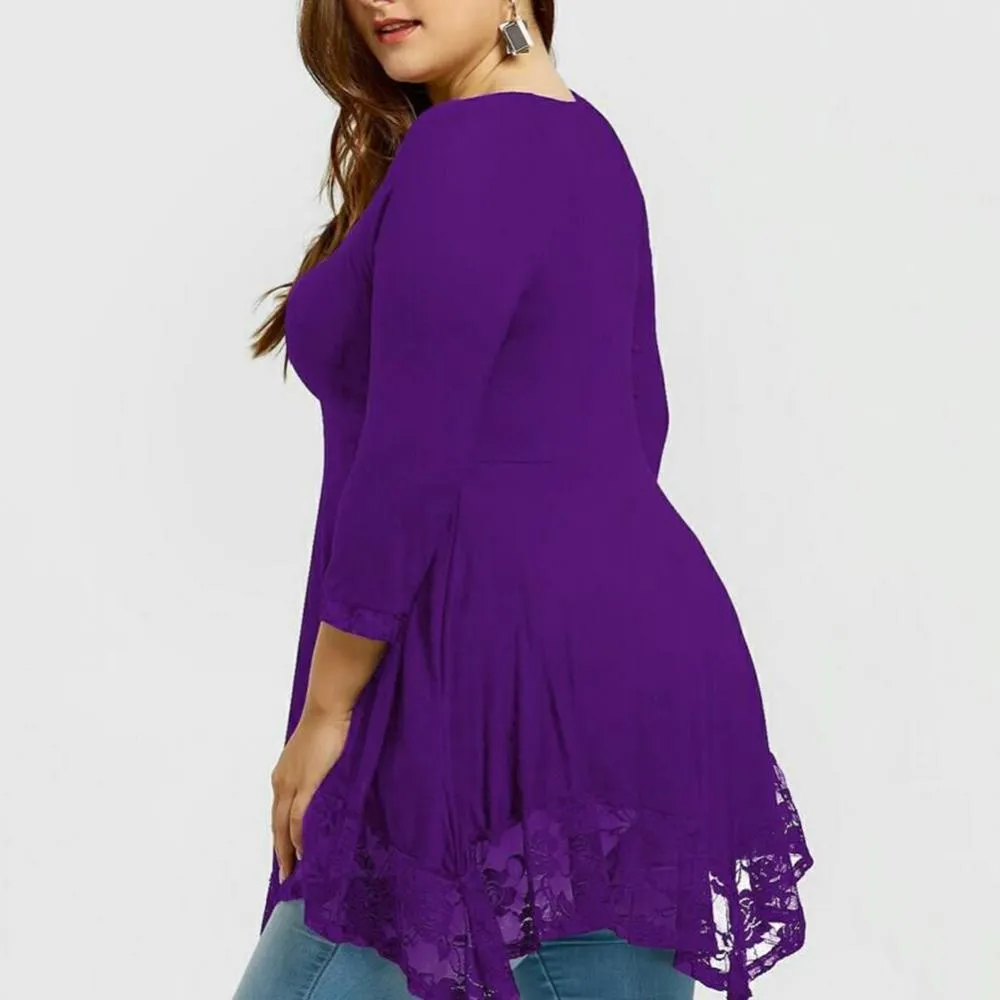 Funki Buys | Shirts | Women's Plus Lace Patchwork Tunic Top