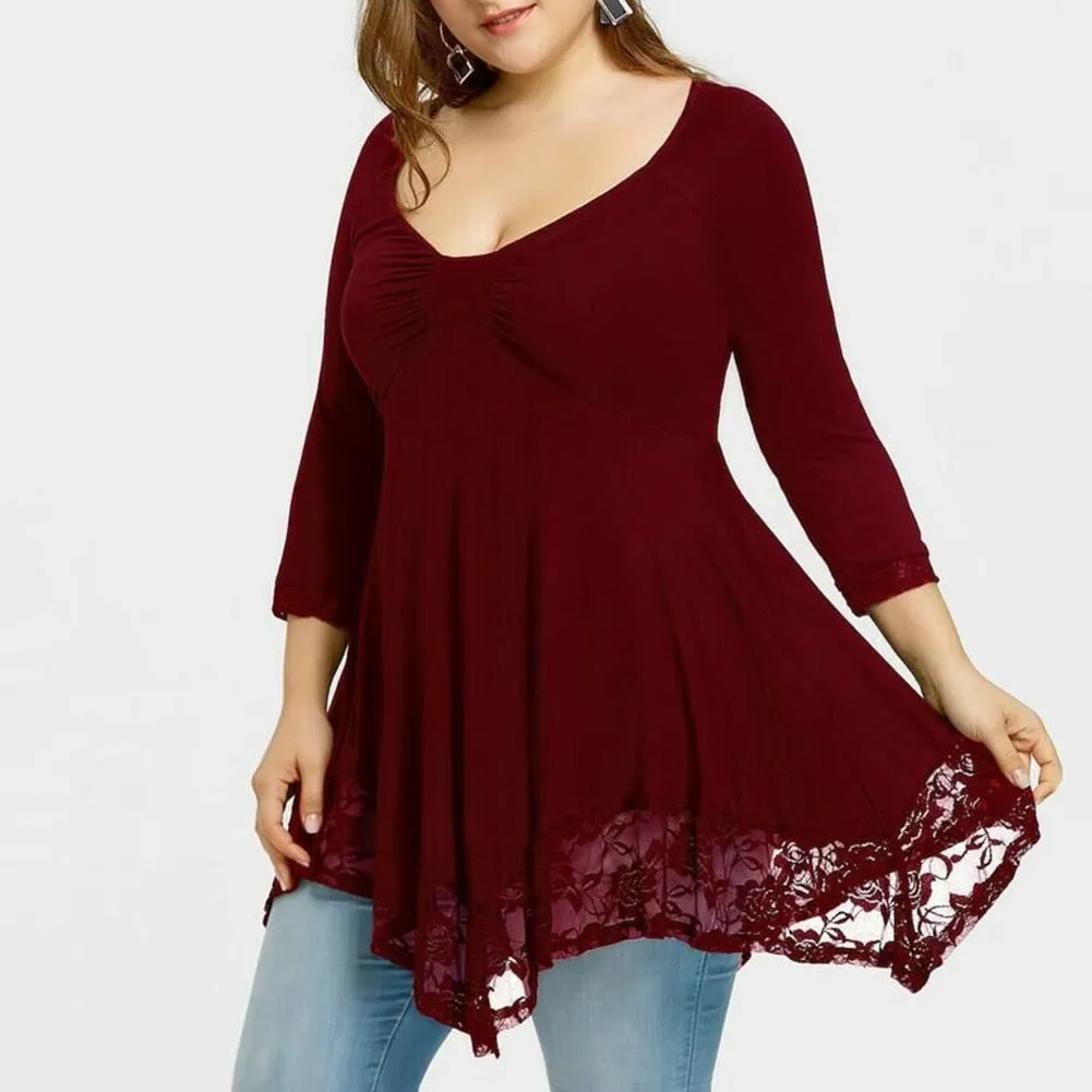 Funki Buys | Shirts | Women's Plus Lace Patchwork Tunic Top