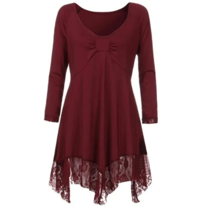 Funki Buys | Shirts | Women's Plus Lace Patchwork Tunic Top