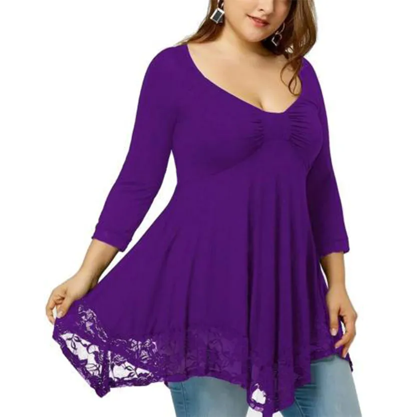 Funki Buys | Shirts | Women's Plus Lace Patchwork Tunic Top