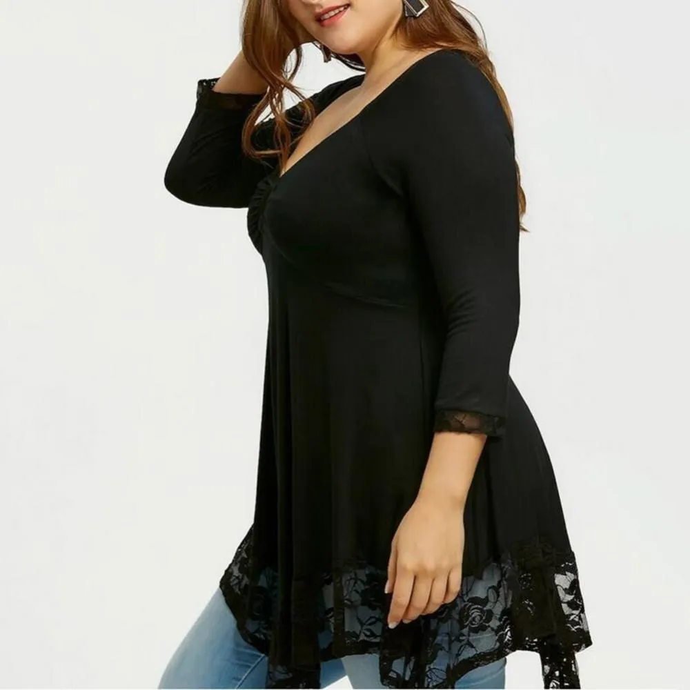 Funki Buys | Shirts | Women's Plus Lace Patchwork Tunic Top
