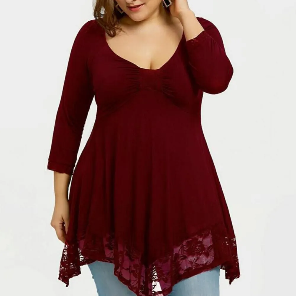 Funki Buys | Shirts | Women's Plus Lace Patchwork Tunic Top