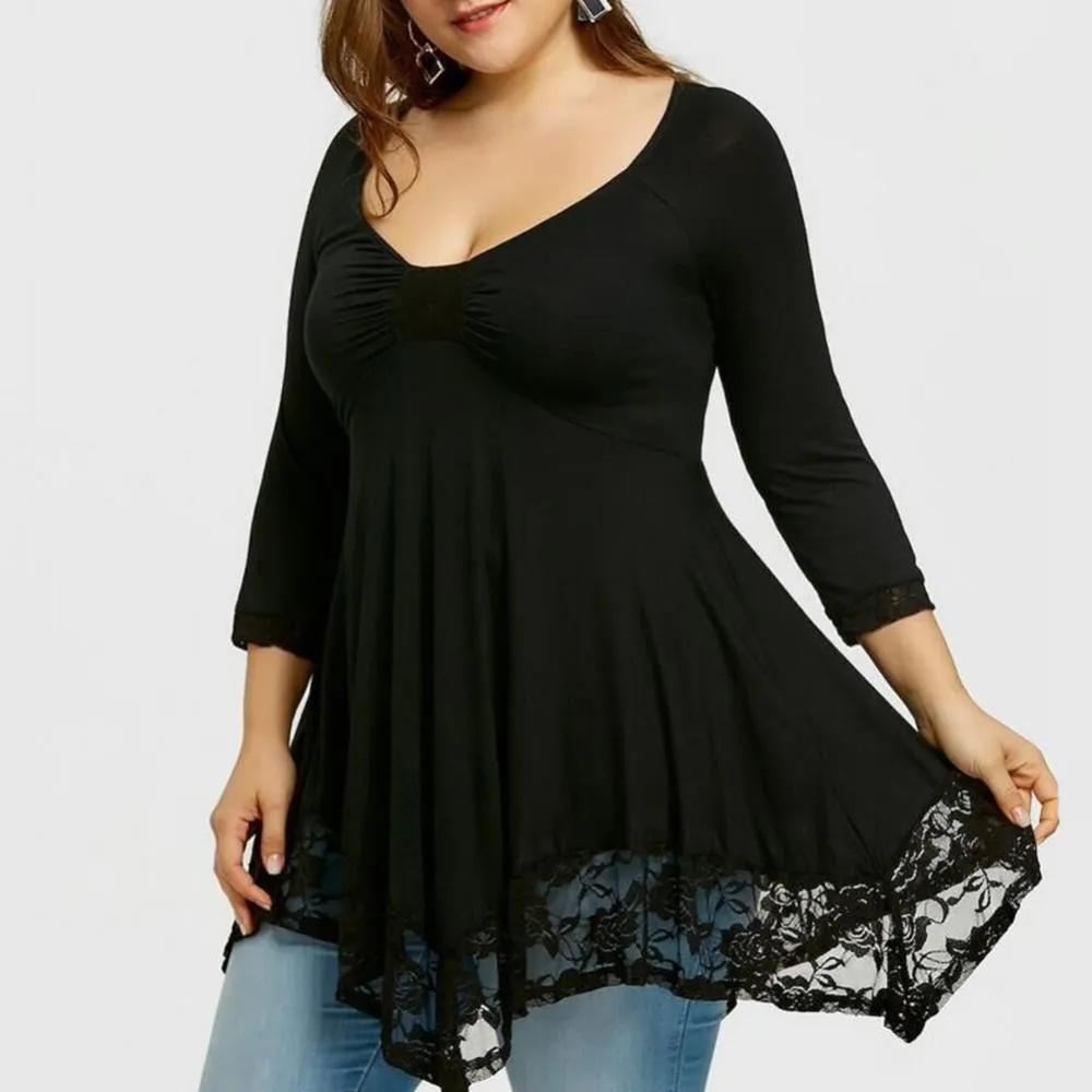 Funki Buys | Shirts | Women's Plus Lace Patchwork Tunic Top