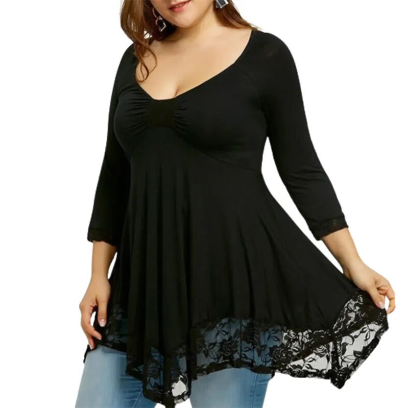 Funki Buys | Shirts | Women's Plus Lace Patchwork Tunic Top