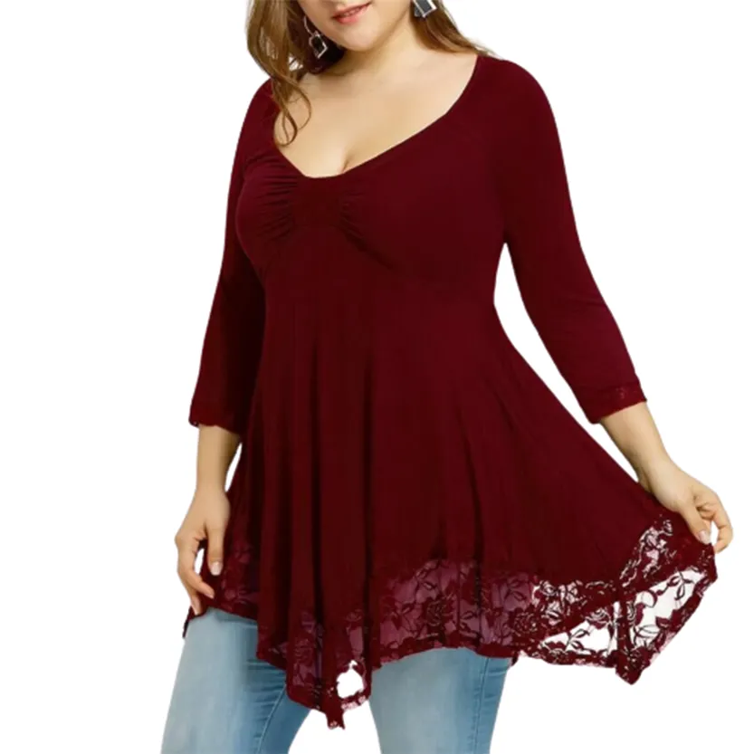 Funki Buys | Shirts | Women's Plus Lace Patchwork Tunic Top