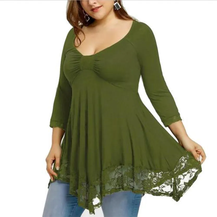 Funki Buys | Shirts | Women's Plus Lace Patchwork Tunic Top