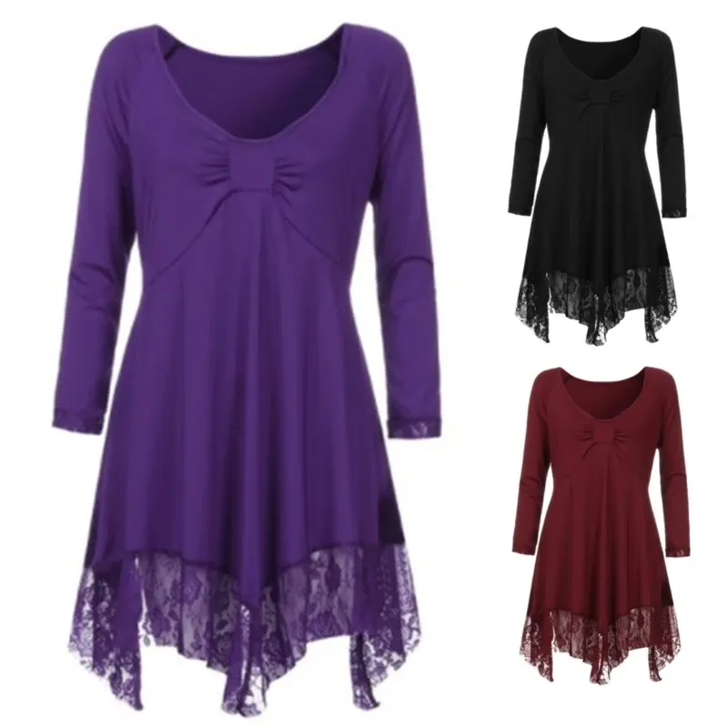 Funki Buys | Shirts | Women's Plus Lace Patchwork Tunic Top