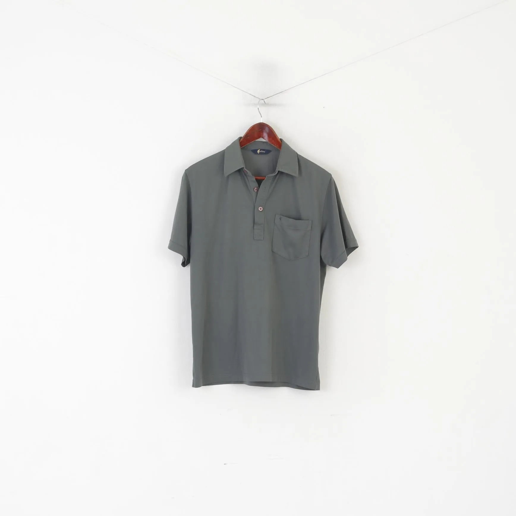 Gabicci Men M Polo Shirt Khaki Shiny Pocket Detailed Buttons Retro Top