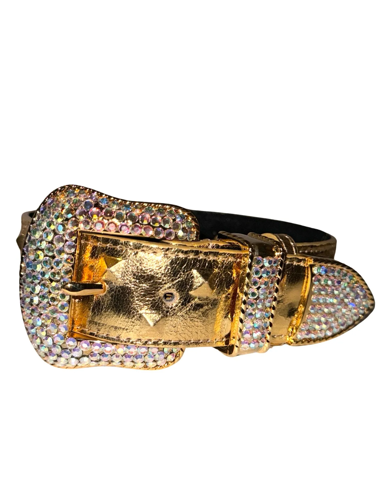 Glam Gold Embossed Studded Italian Leather With Our Custom Swarovski Crystal Buckle