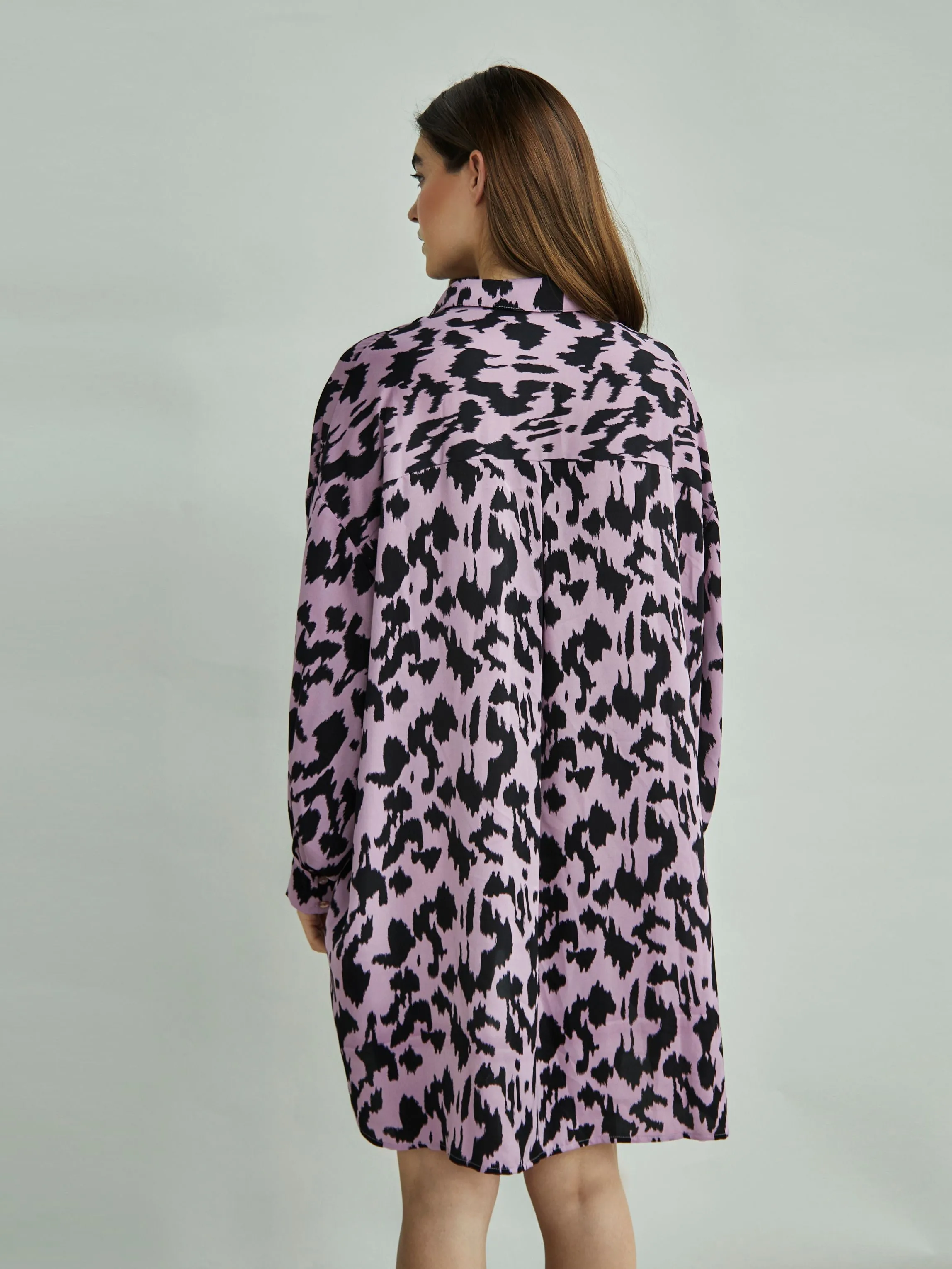 Glamorous Dusty Lilac Sketch Animal Print Shirt Dress