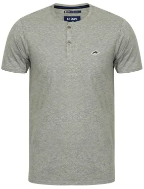 Glengall Short Sleeve Henley Neck Cotton T-Shirt in Light Grey Marl - Le Shark