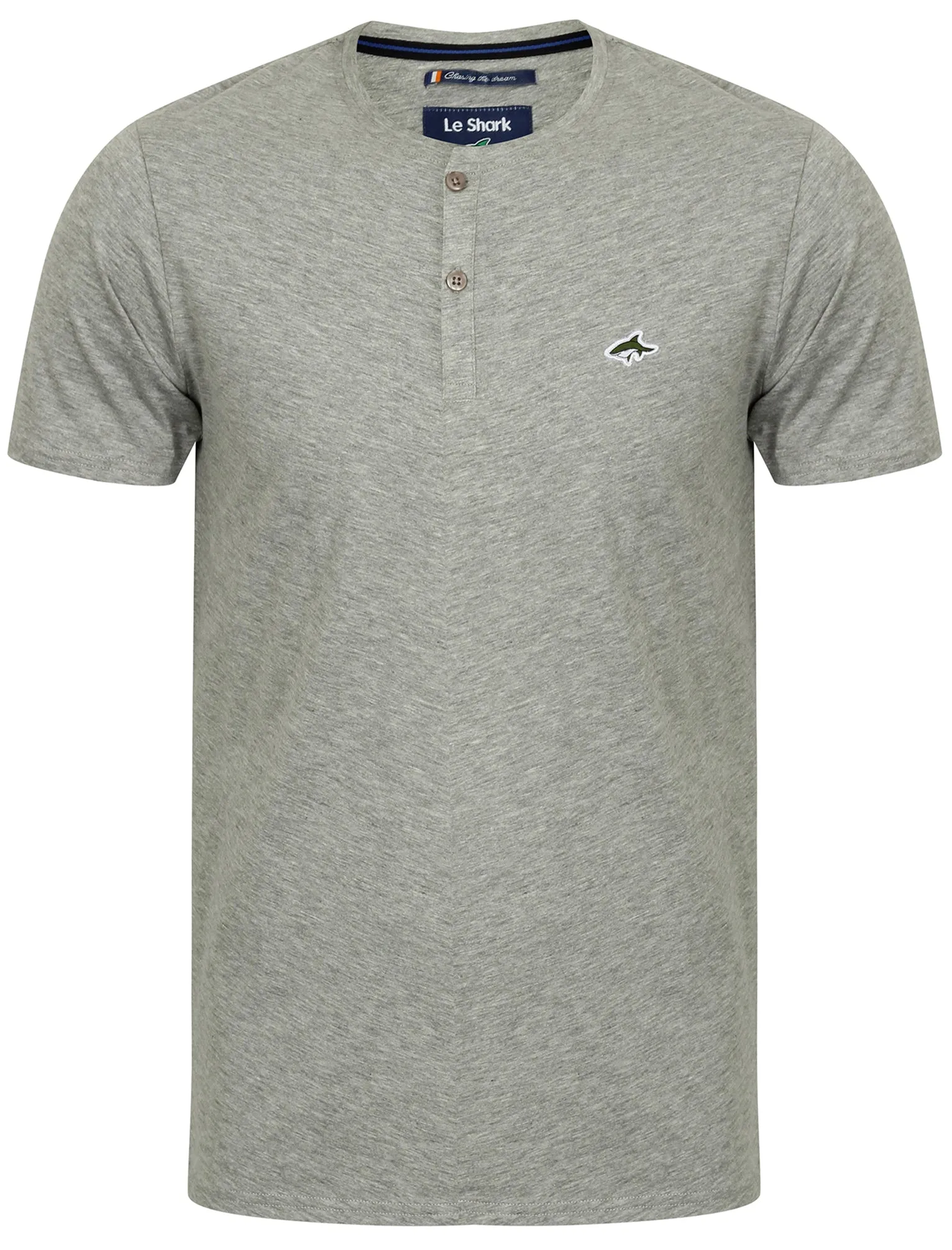 Glengall Short Sleeve Henley Neck Cotton T-Shirt in Light Grey Marl - Le Shark