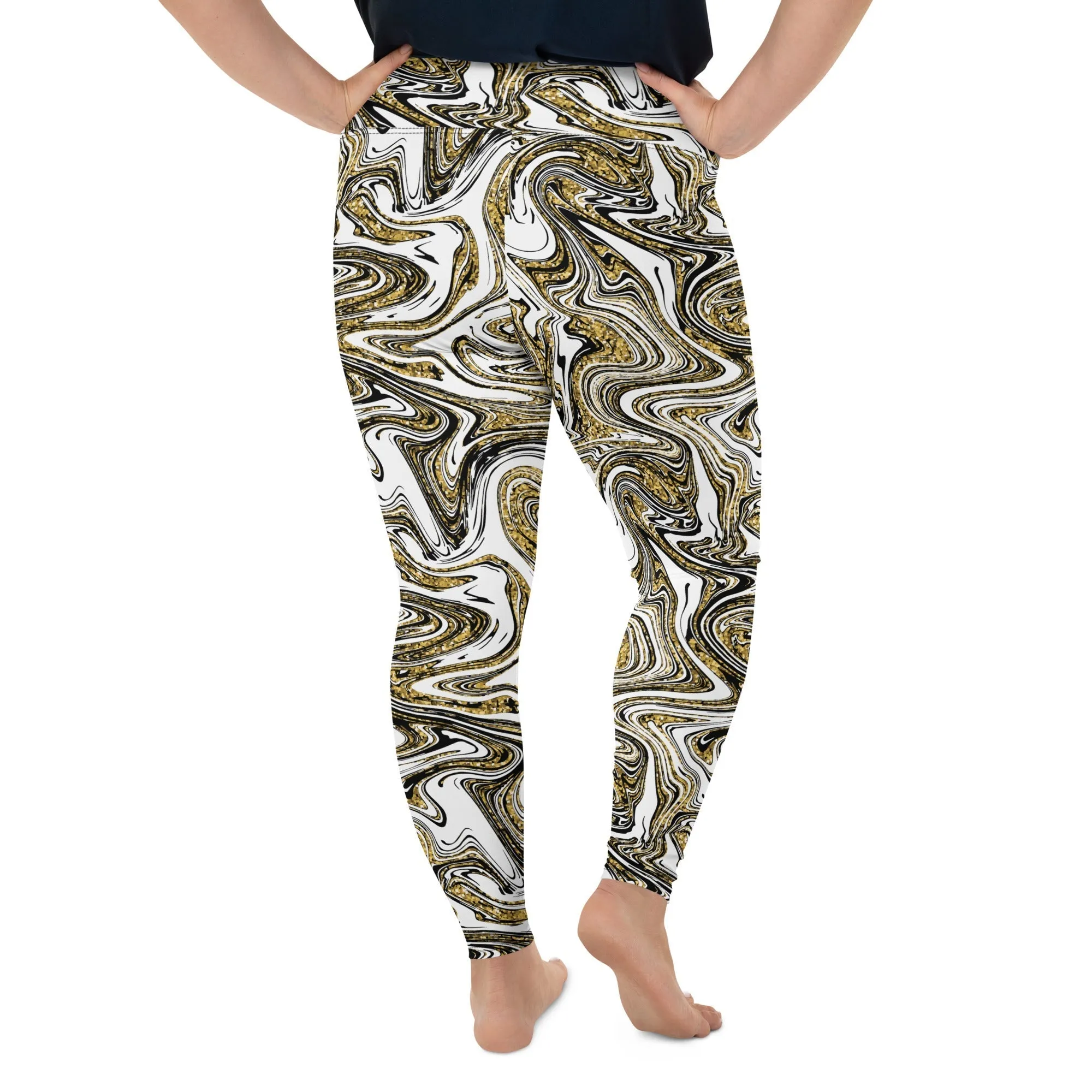 Glitter Print Marble Plus Size Leggings