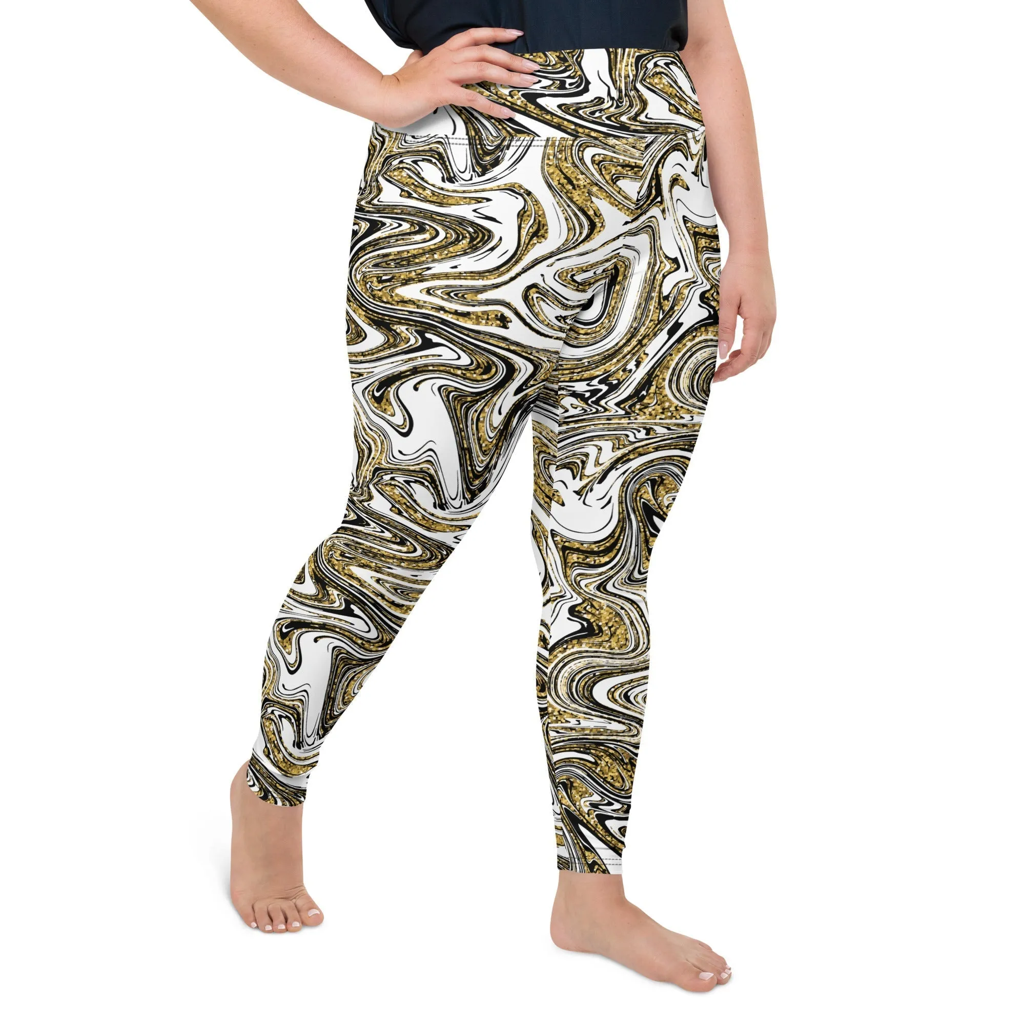Glitter Print Marble Plus Size Leggings
