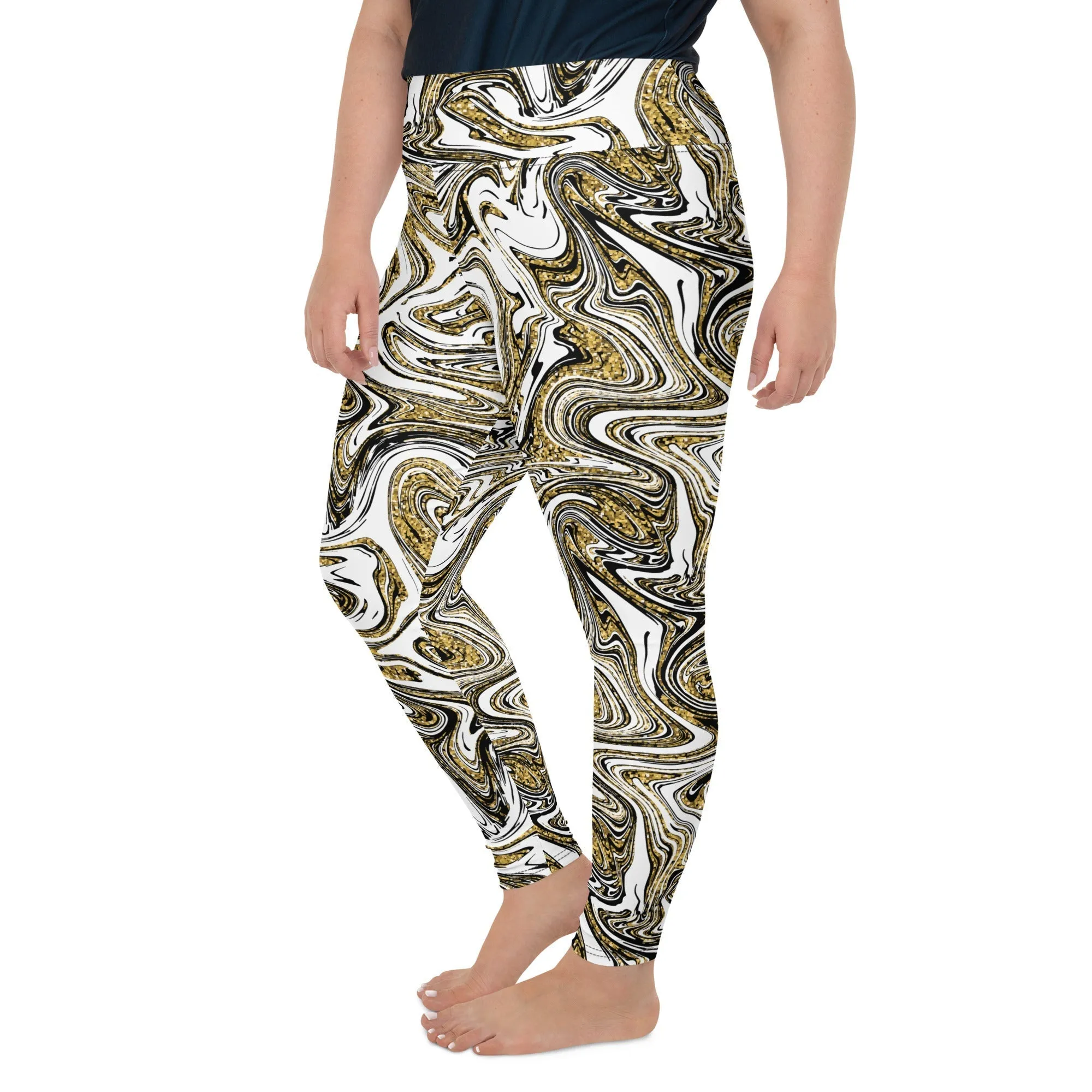 Glitter Print Marble Plus Size Leggings