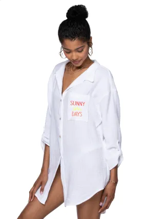 Good Vibes Cotton Gauze Shirt Mini Dress _ Sunny Days Embroidery