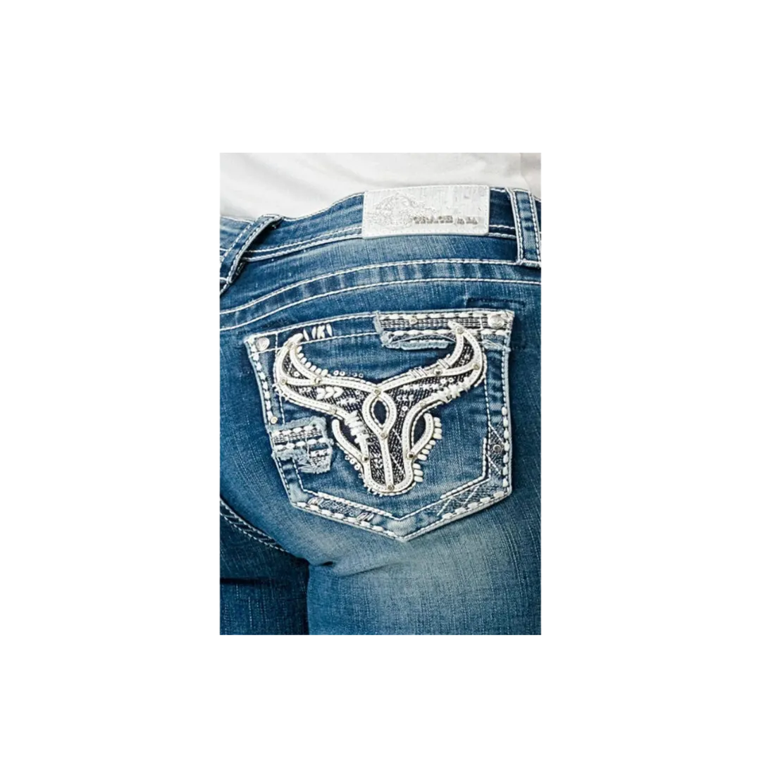 Grace In La Women's Steer Head Mid Rise Bootcut Jeans