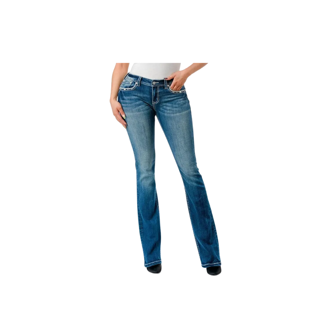 Grace In La Women's Steer Head Mid Rise Bootcut Jeans