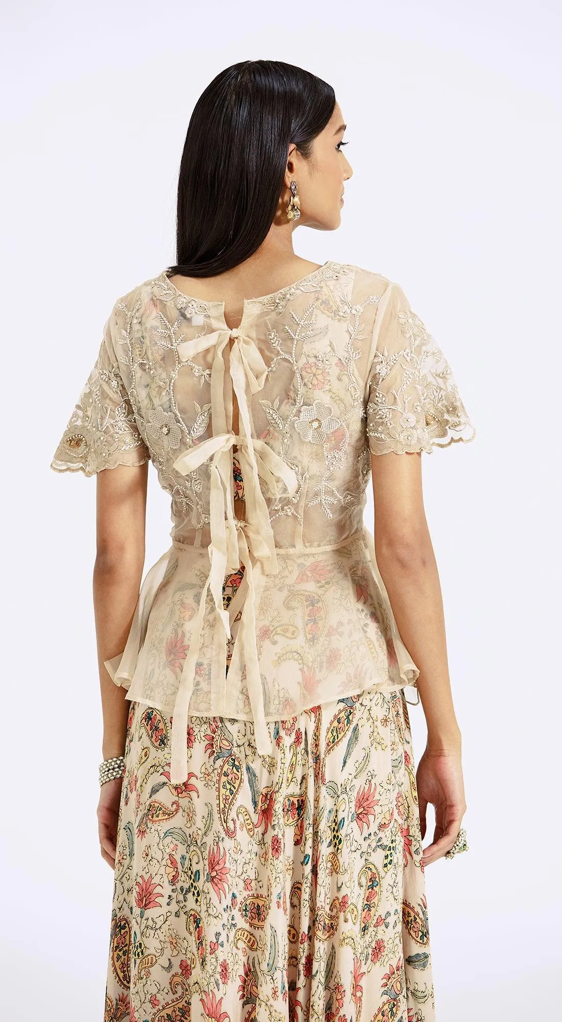 Grey Embroidered Top & Skirt Set