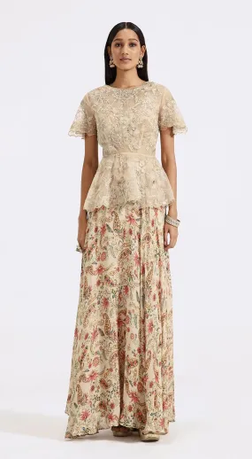 Grey Embroidered Top & Skirt Set