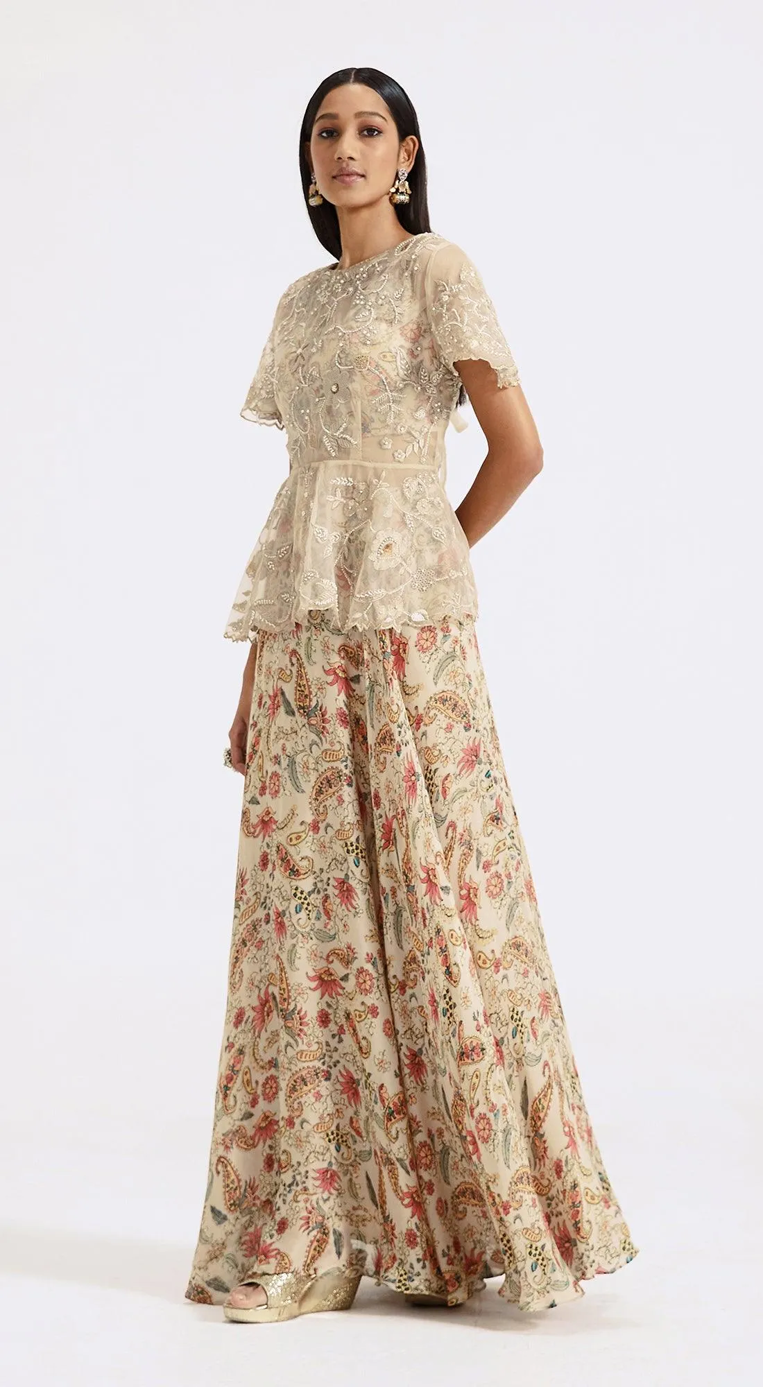 Grey Embroidered Top & Skirt Set