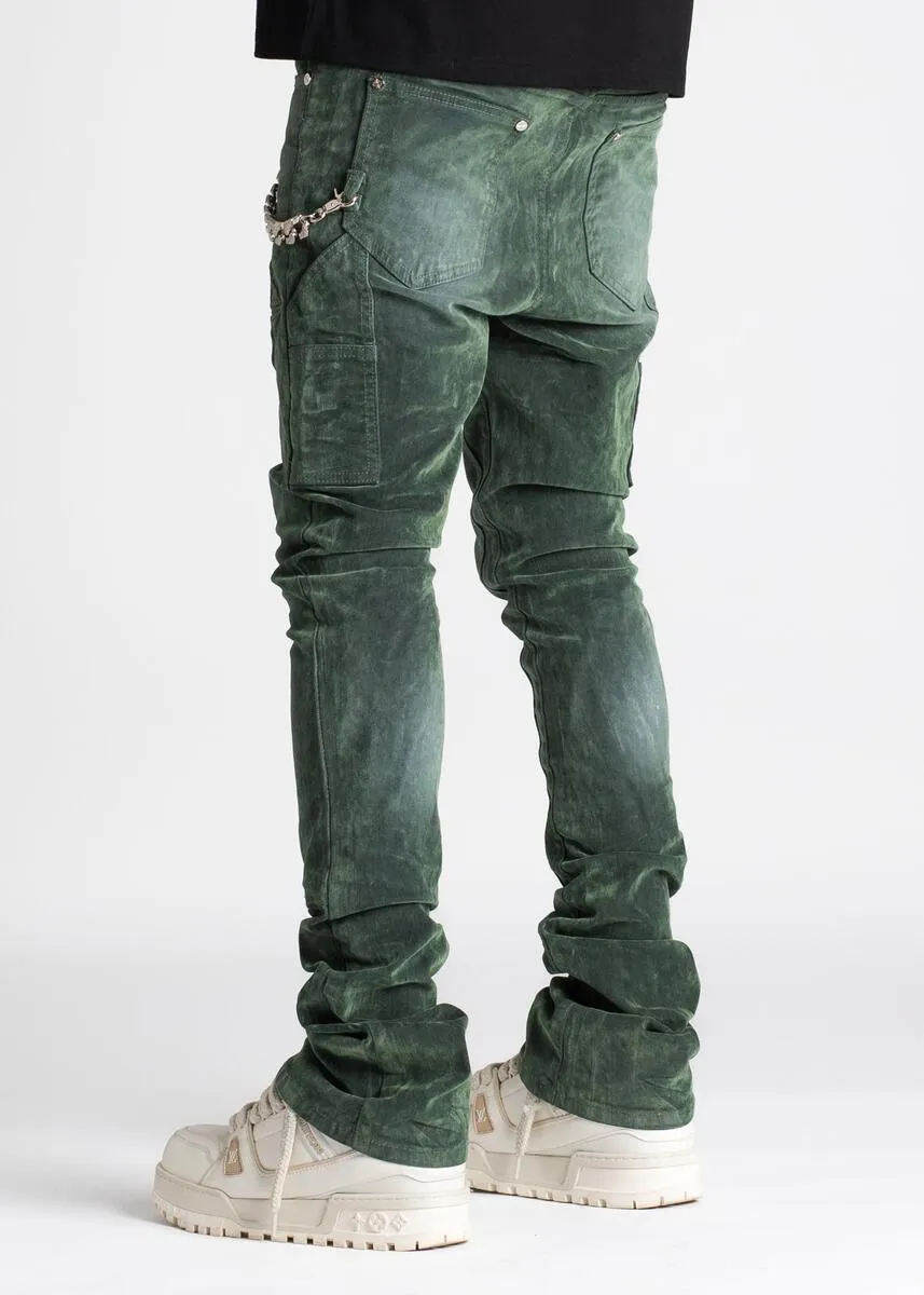 Guapi - Carpenter Stacked Denim Jeans (Hunter Green)