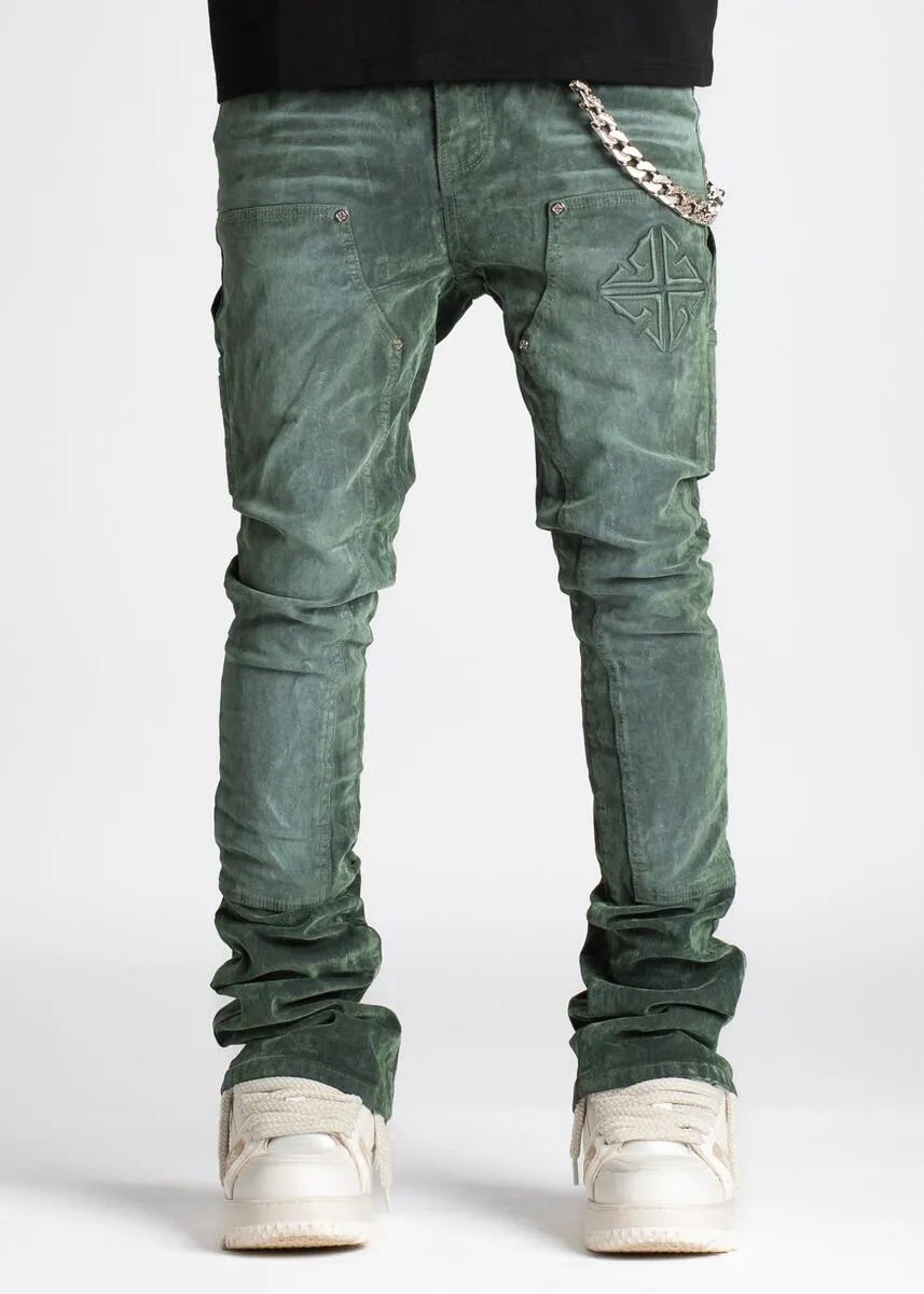 Guapi - Carpenter Stacked Denim Jeans (Hunter Green)
