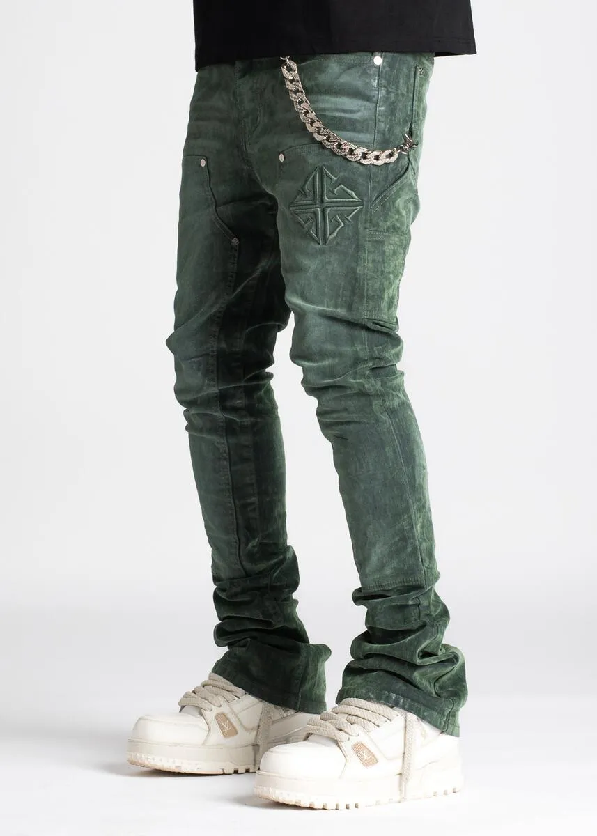 Guapi - Carpenter Stacked Denim Jeans (Hunter Green)