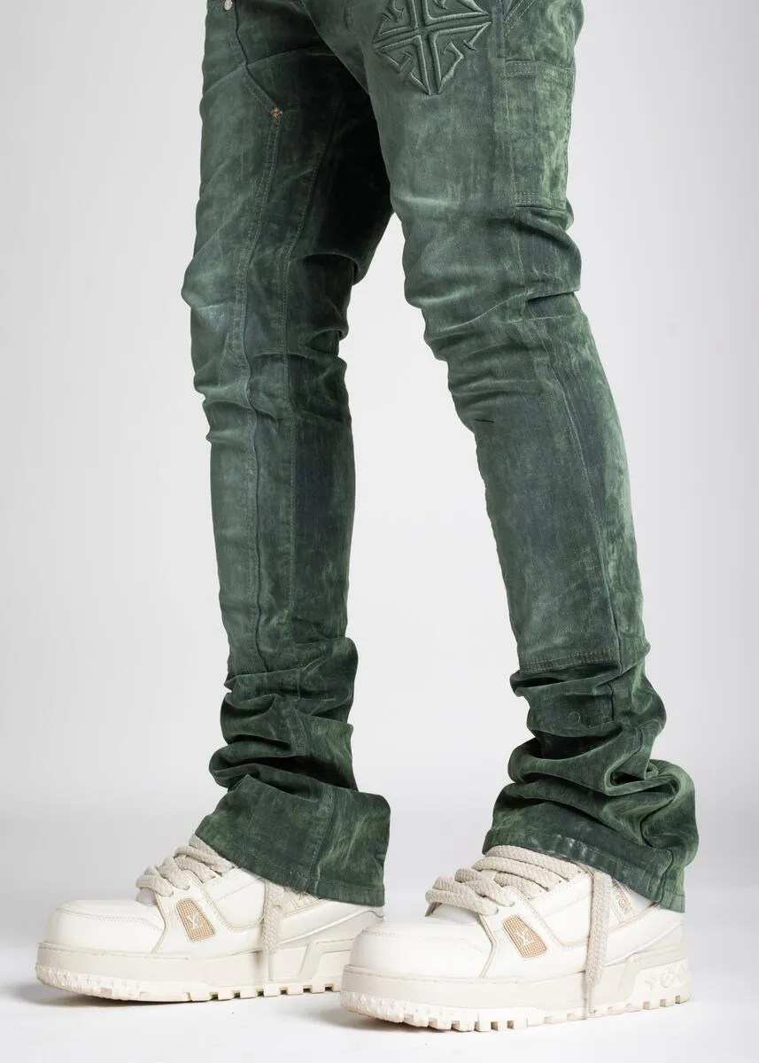 Guapi - Carpenter Stacked Denim Jeans (Hunter Green)