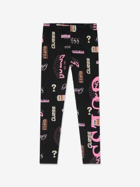 Guess Girls Logo Print Leggings in Black