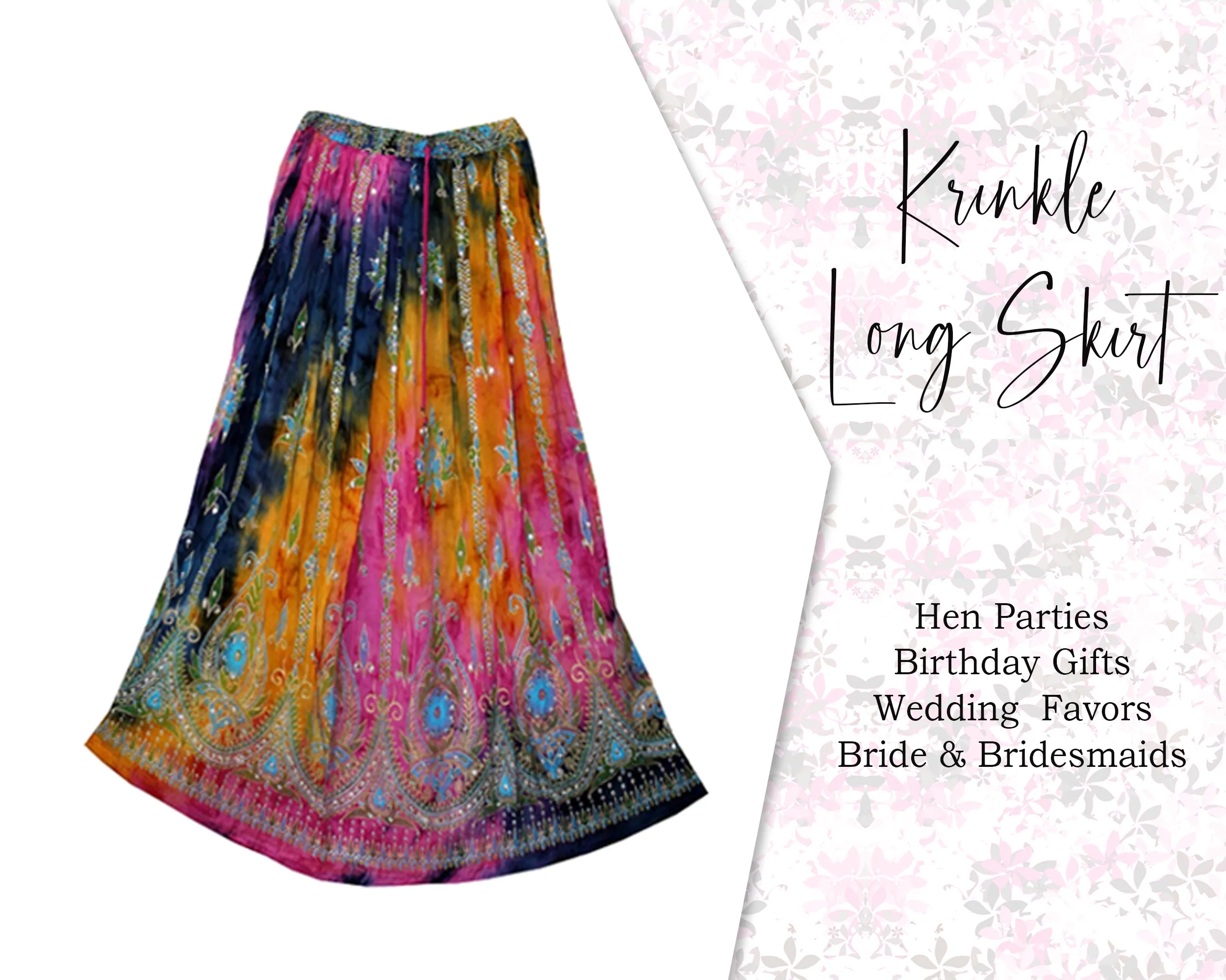 Gypsy retro Long Tie dye Multi color skirt Indian falda Rock, kjol boho , Indian Women Crinkle skirt ,Women Ethic Hippi Skirt