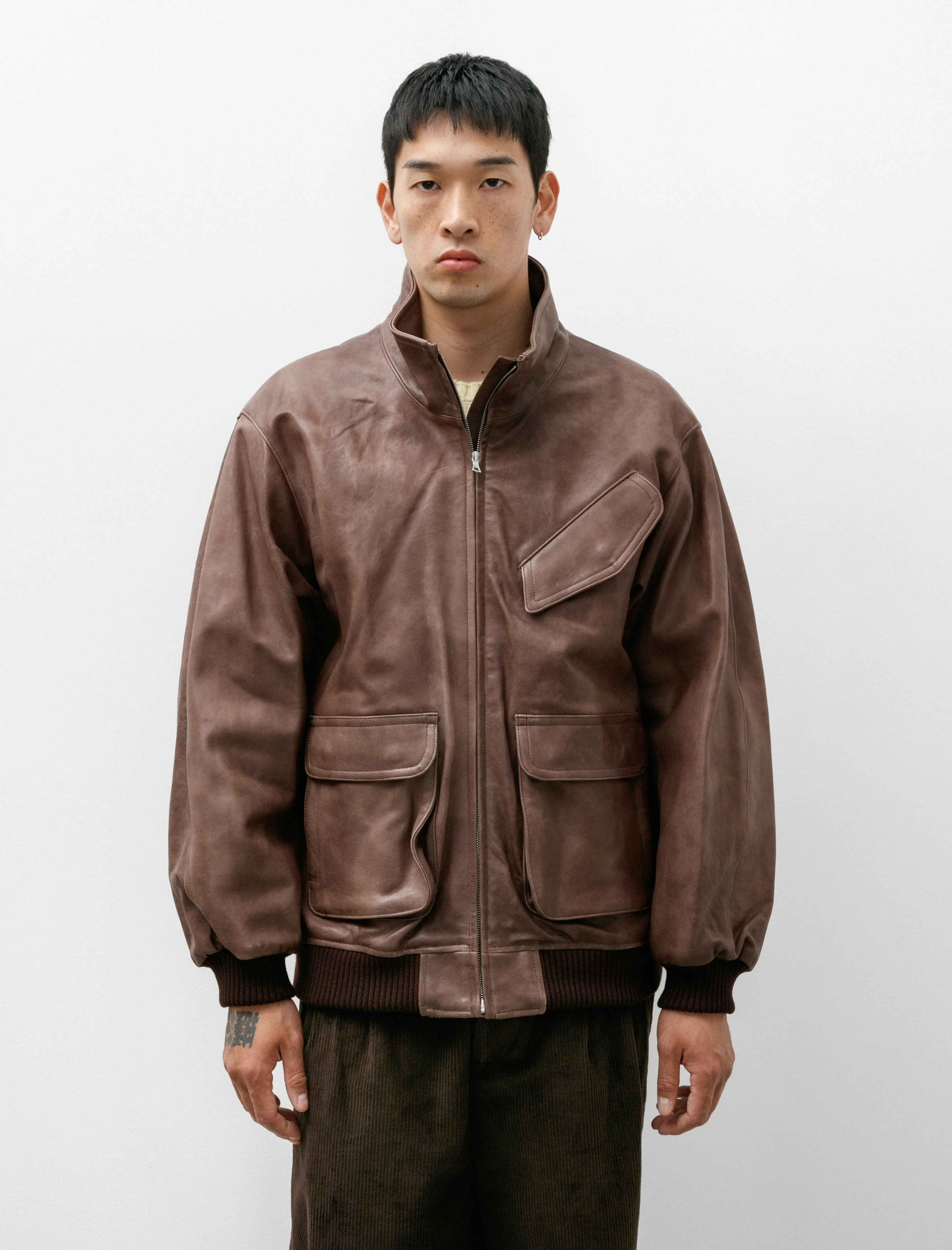 Heavy Lamb Leather Zip Blouson Dark Brown