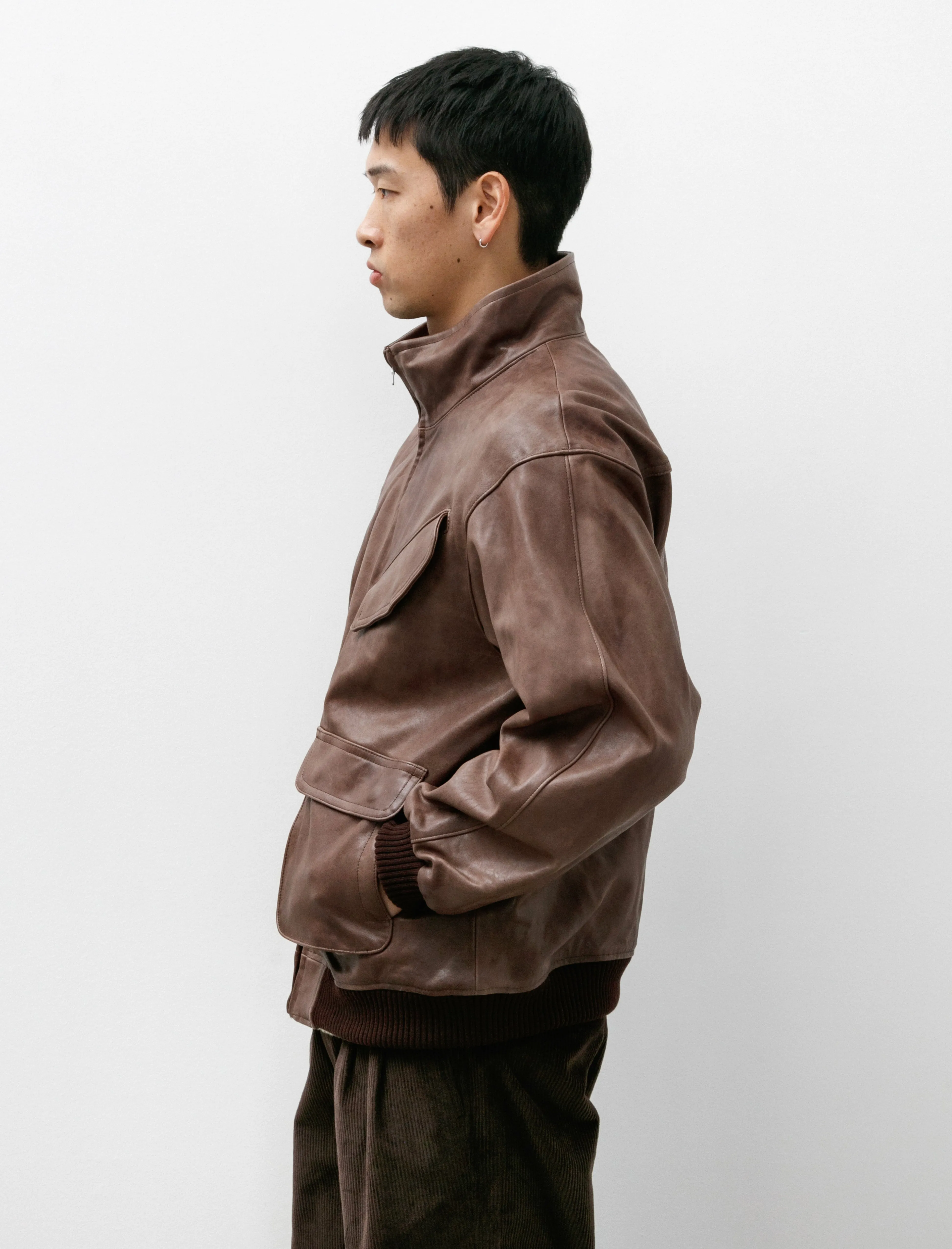 Heavy Lamb Leather Zip Blouson Dark Brown