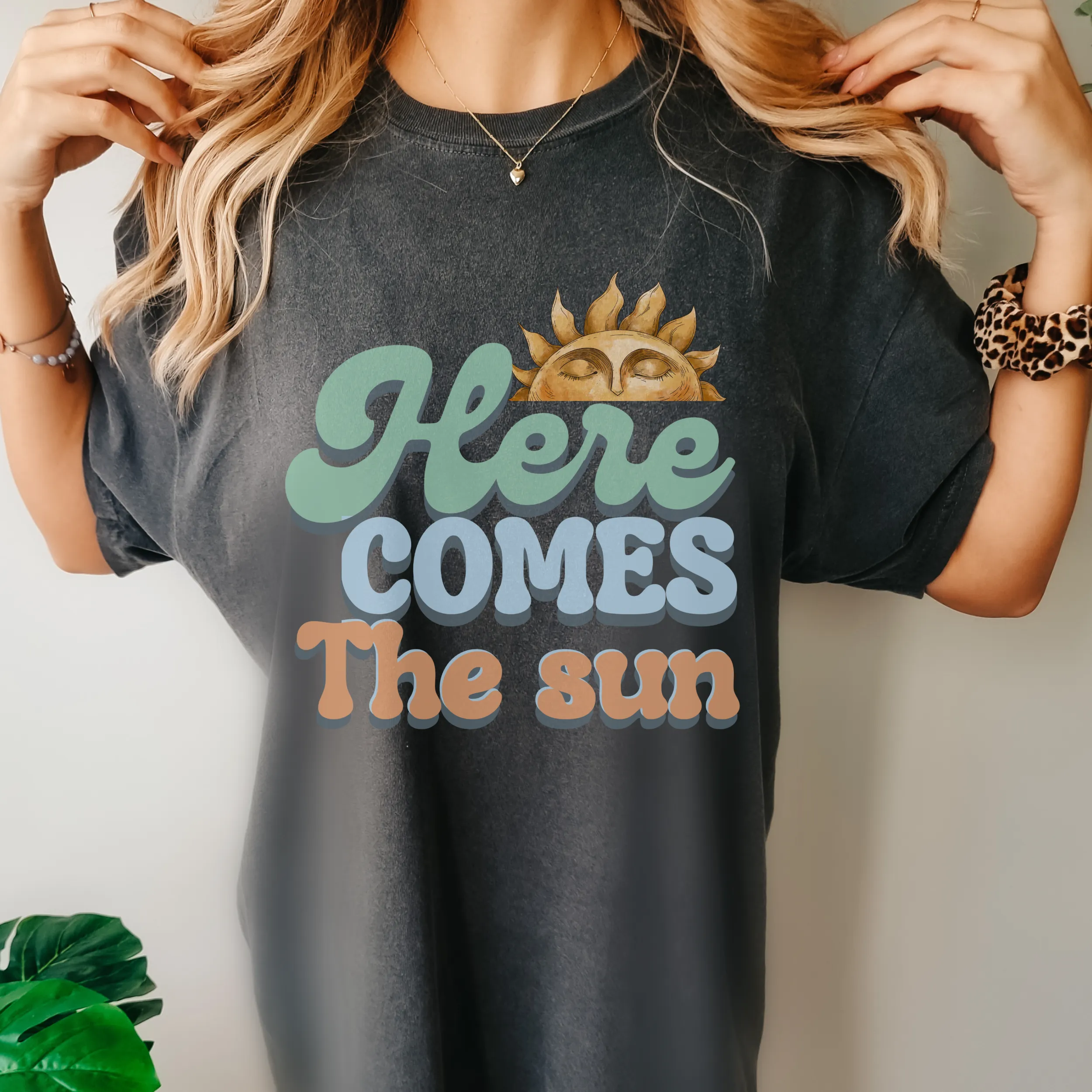 Here Comes the Sun Unisex Garment-Dyed T-shirt Comfort Colors® Tee Retro Sun Design Summer or Spring Pretty Colors T-Shirt