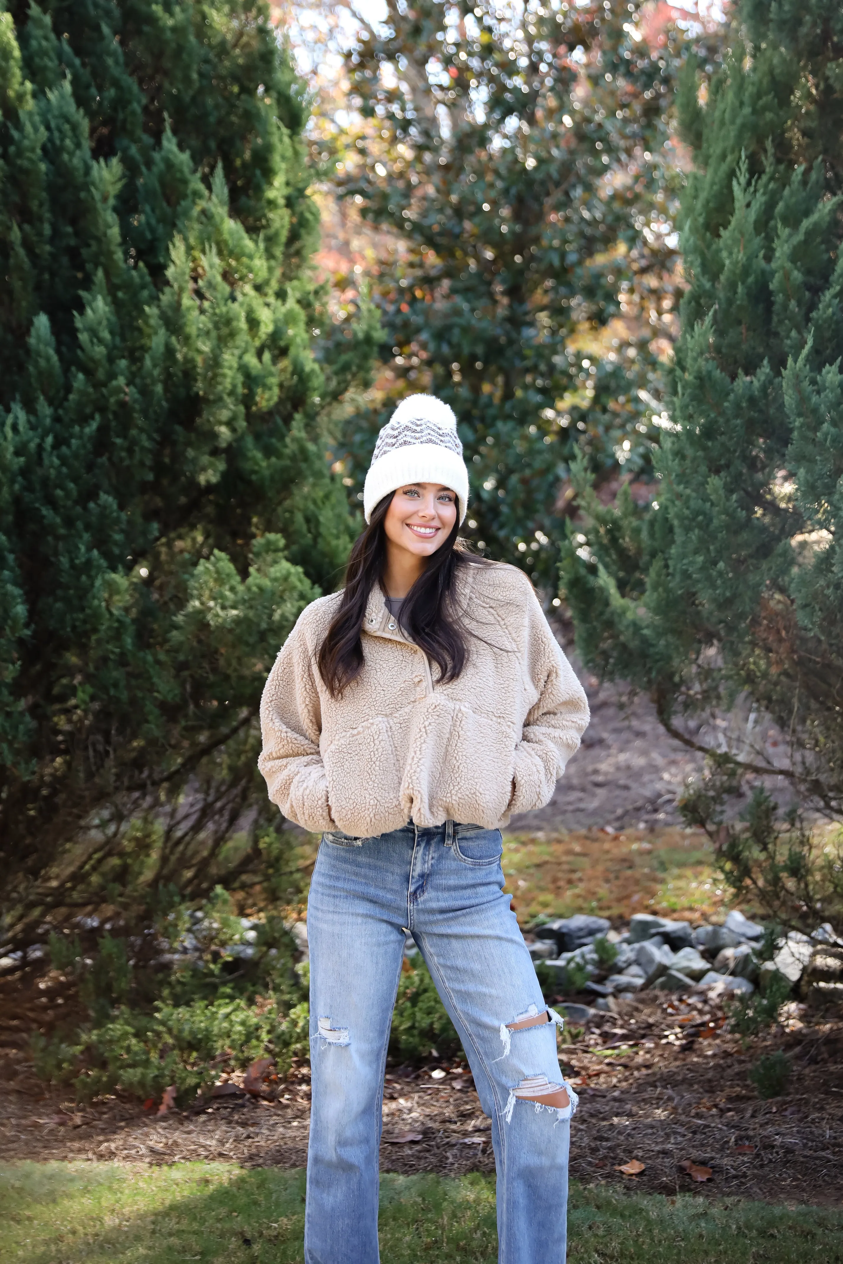Hit The Slopes Beige Sherpa Pullover - DOORBUSTER