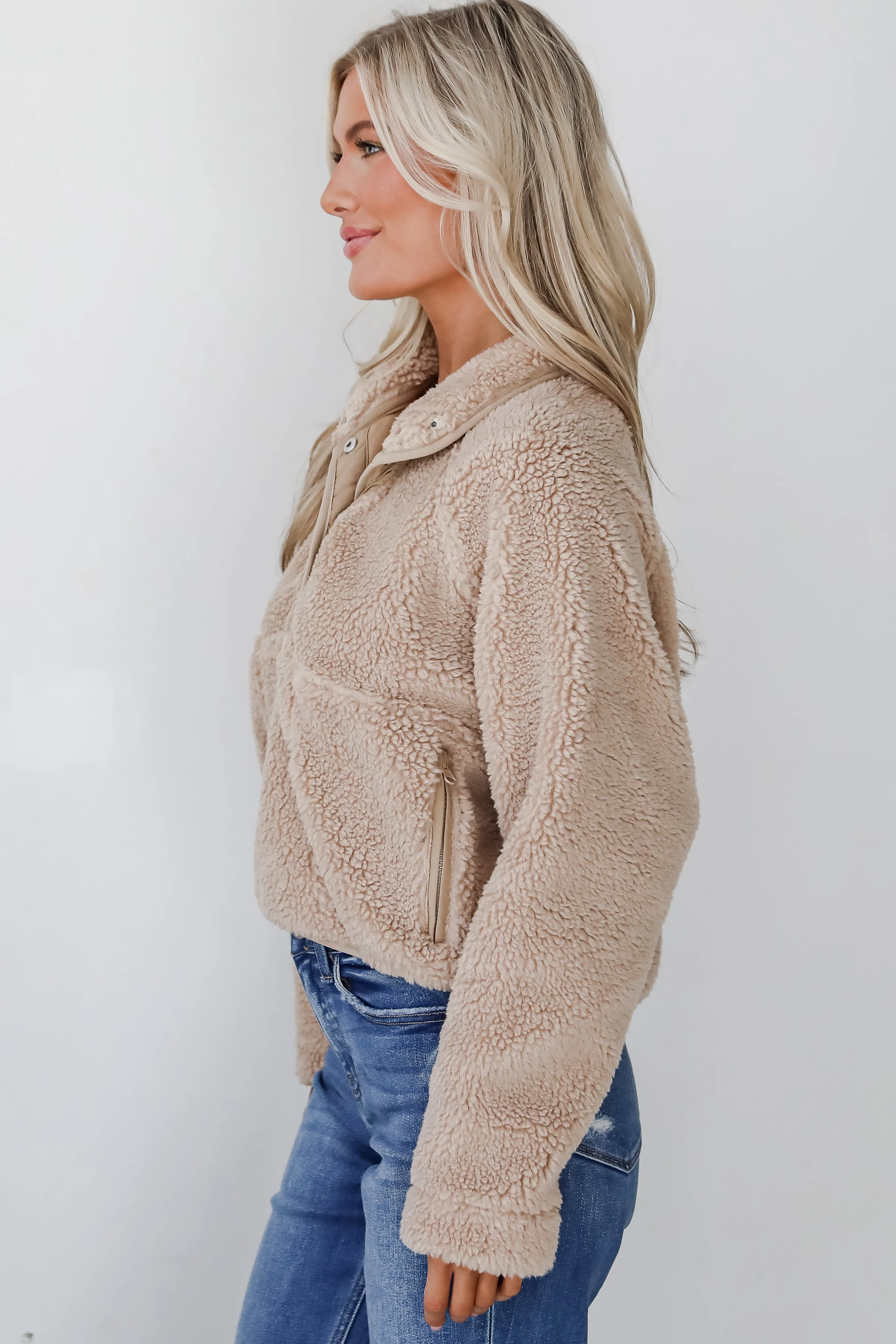 Hit The Slopes Beige Sherpa Pullover - DOORBUSTER