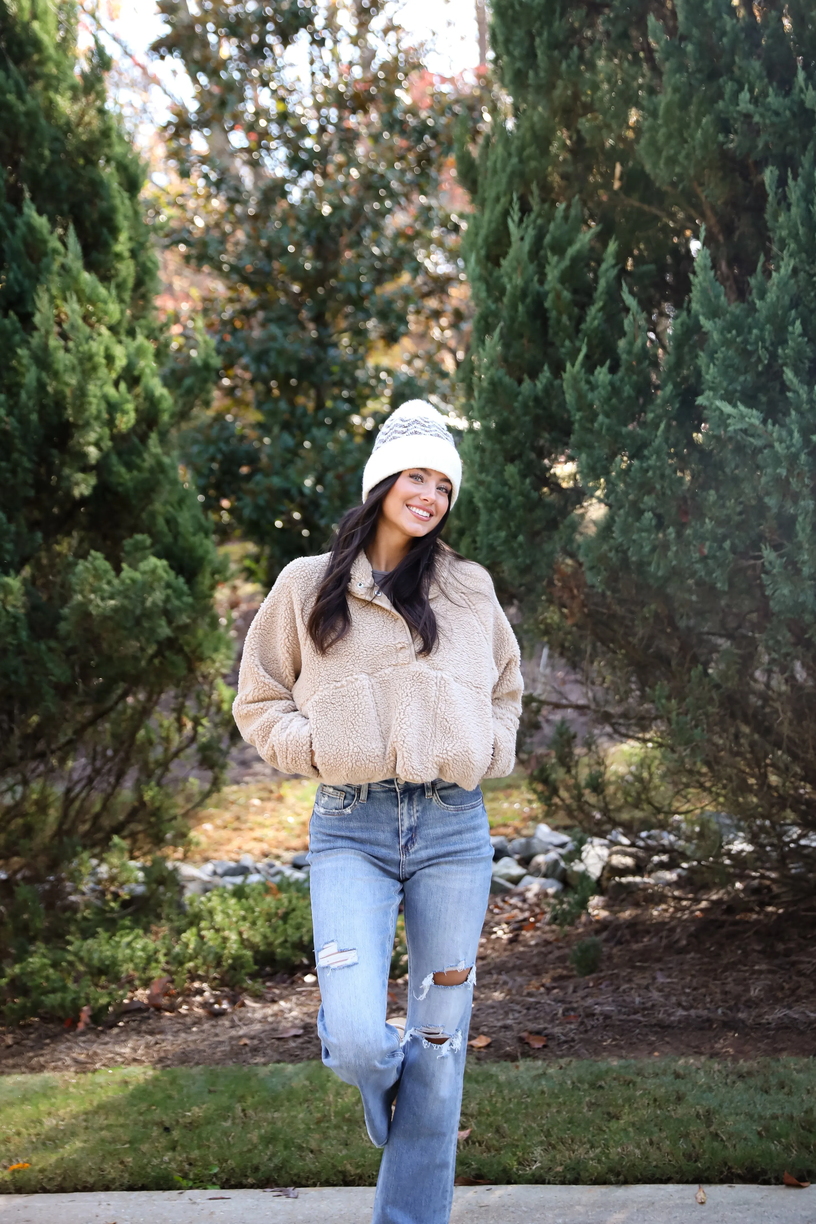 Hit The Slopes Beige Sherpa Pullover - DOORBUSTER