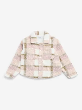 HOP Kids Pink Checks Printed Fleece Jacket