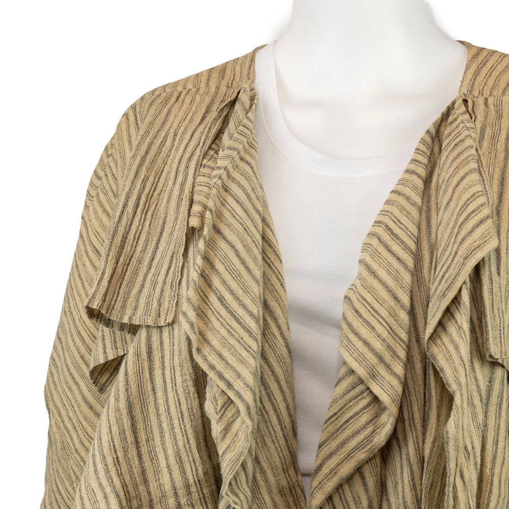Issey Miyake Tan and Gray Tiered Linen Open Front Jacket