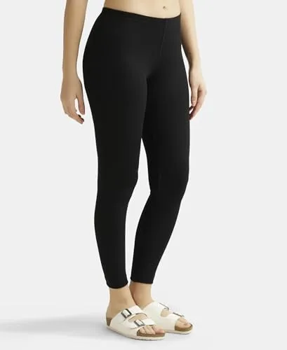 Jockey Women's Tailored Fit Cotton Leggings with Concealed Elastic Waistband (2520_Black_Large_Black_L)