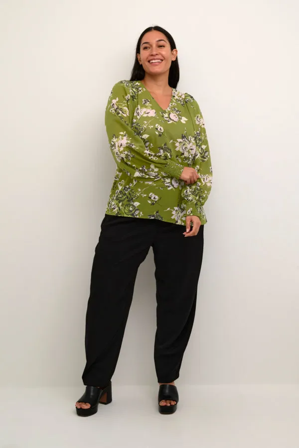 Kaffe Curve Vima Blouse in Green Print