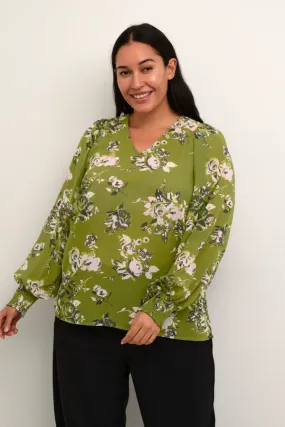 Kaffe Curve Vima Blouse in Green Print