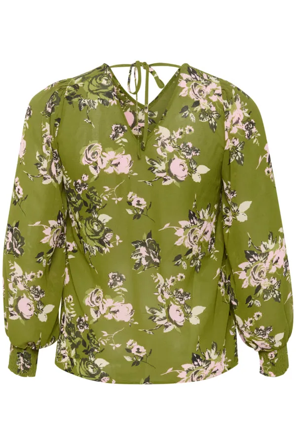 Kaffe Curve Vima Blouse in Green Print