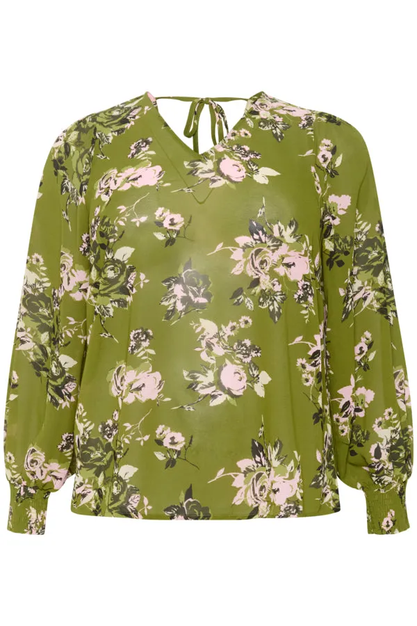 Kaffe Curve Vima Blouse in Green Print