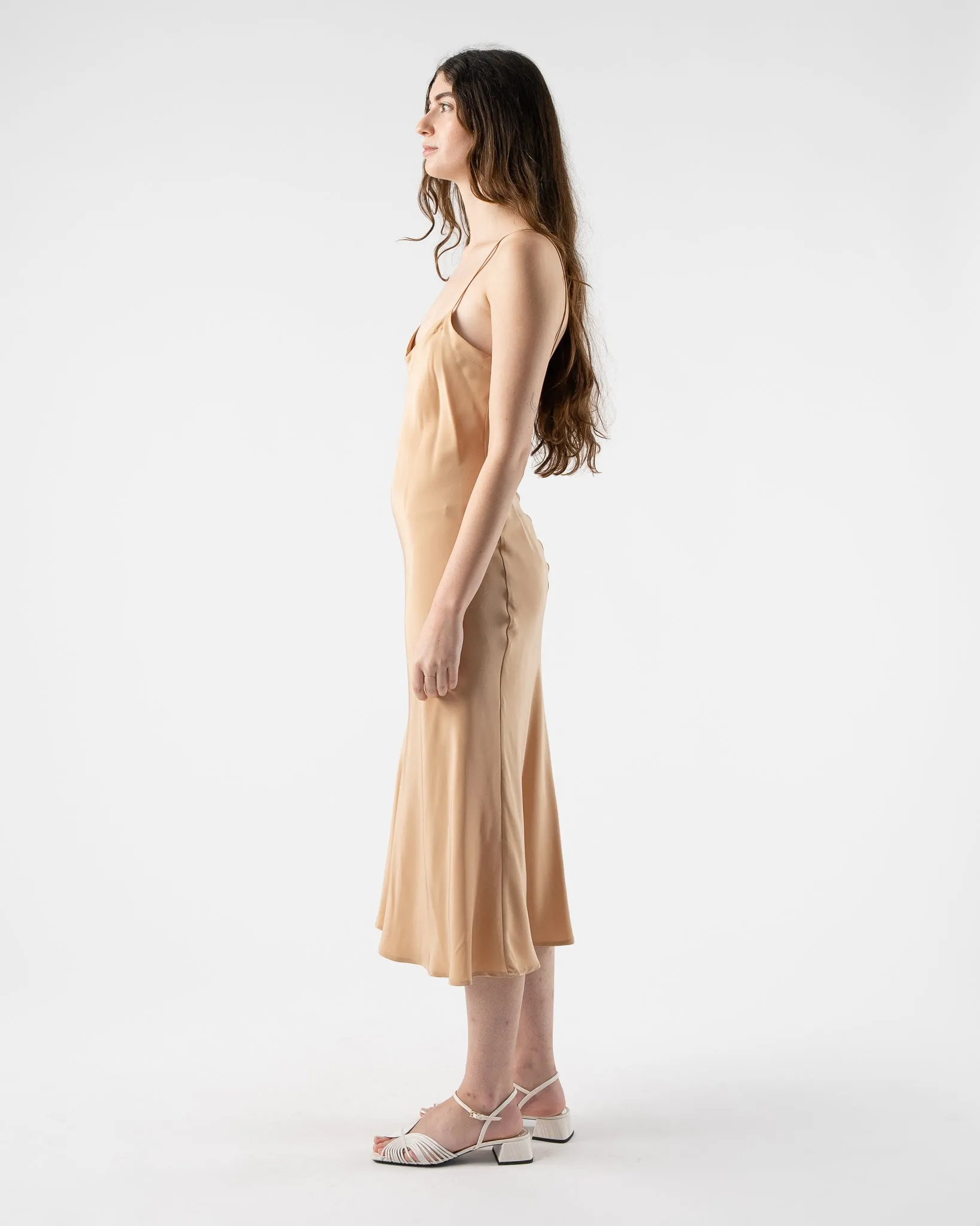 Kamperett V Neck Midi Slip Dress in Nude