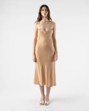 Kamperett V Neck Midi Slip Dress in Nude