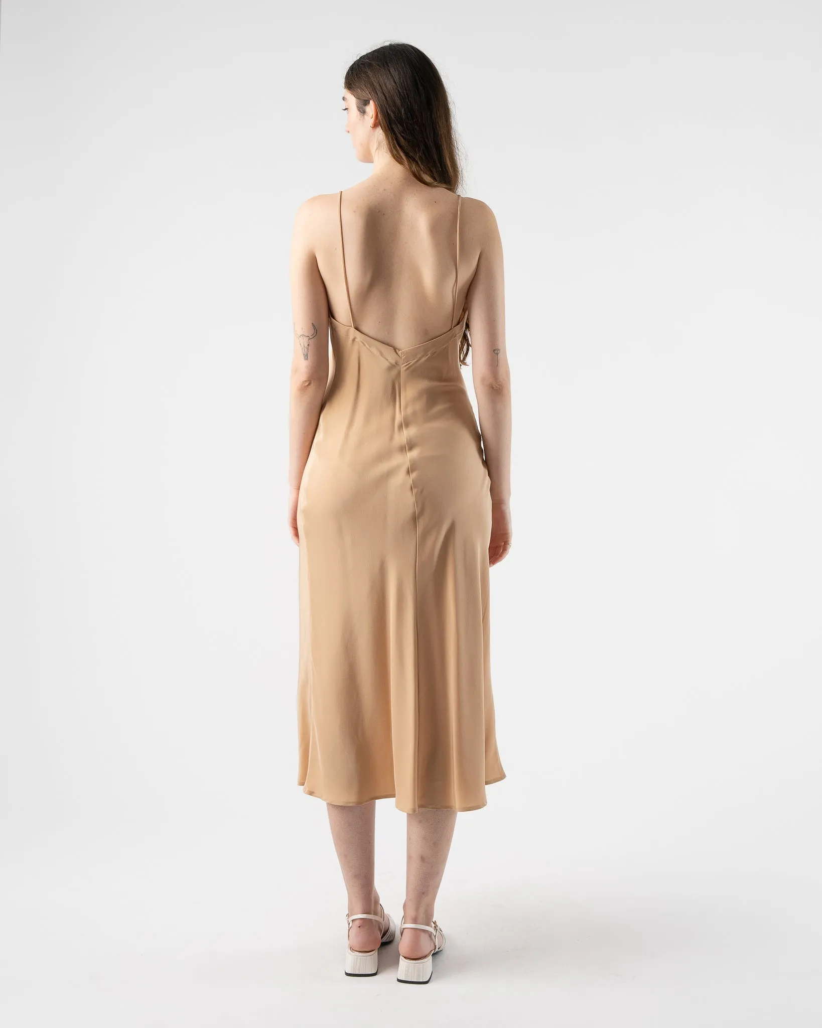 Kamperett V Neck Midi Slip Dress in Nude